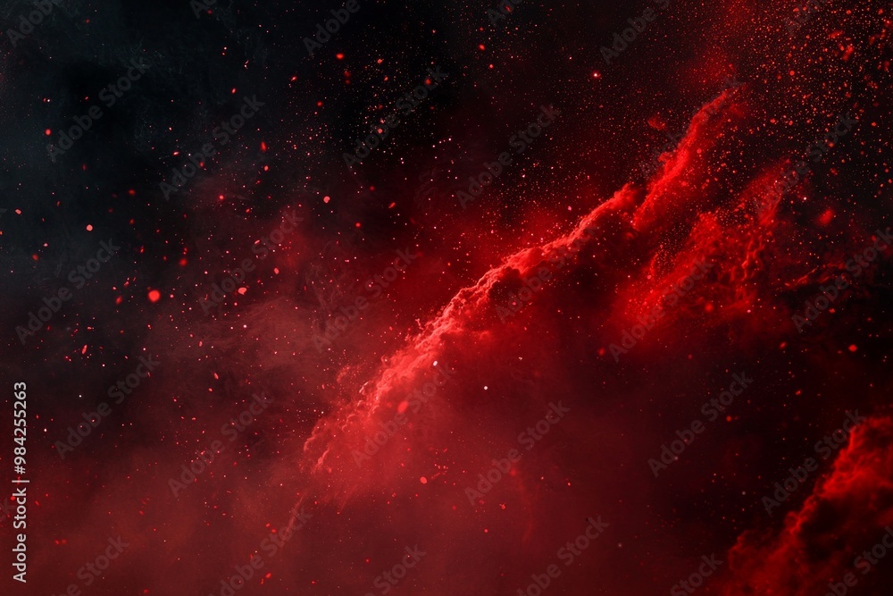 Poster captivating display of red particles erupts from the center, illuminating the dark canvas with inten