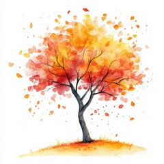 Fototapeta premium Autumn Watercolor Tree.