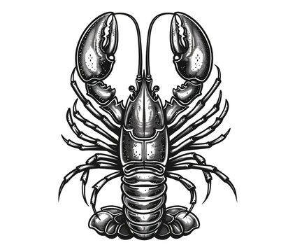 recommend clip art: Lobster sketch. Black and white illustration isolated on white background