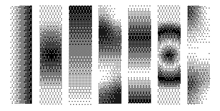 Set of gradient bitmap pixel stroke on white background. Y2K aesthetics texture. Gradient textured background