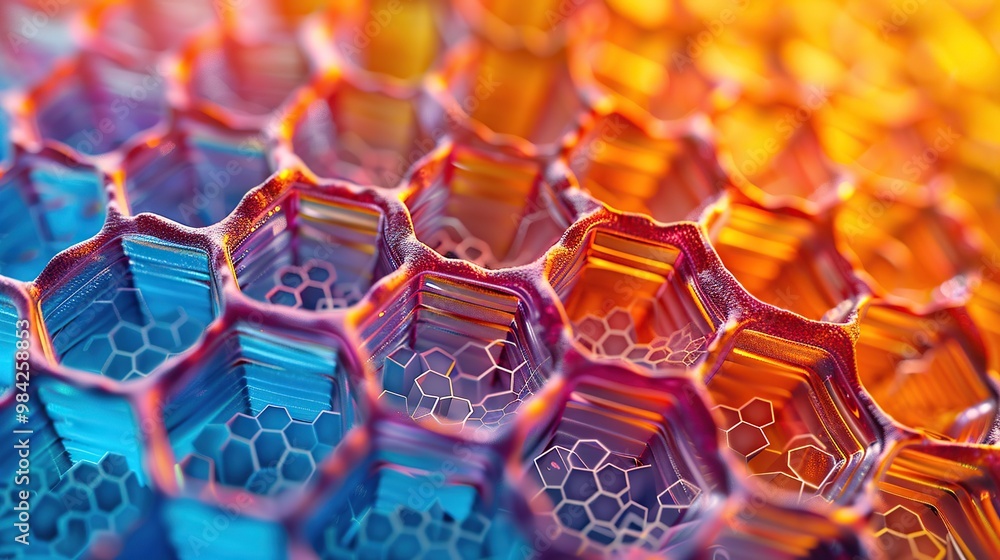 Poster close-up of a detailed honeycomb pattern with vibrant colors and intricate designs