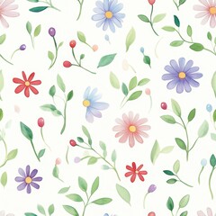 A vibrant floral pattern featuring colorful flowers and leaves, perfect for spring-themed design or home decor projects.