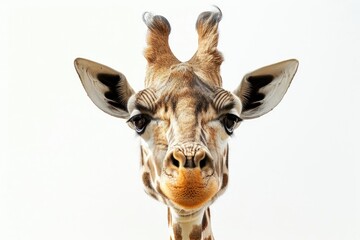 Giraffe with long head look upside down on white