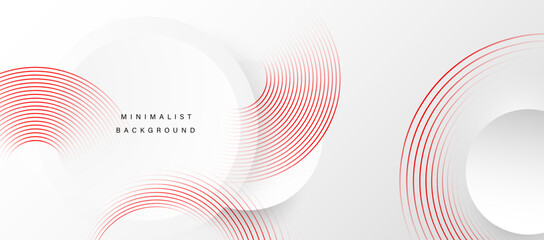 White background with dynamic red circle lines. 