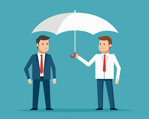 Employee runs into umbrellar seeking protection stock illustration