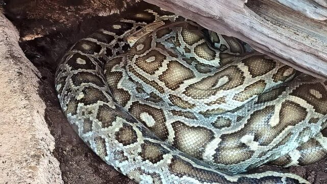 A View of a Sleeping Python in Its Coiled Position - Close Up