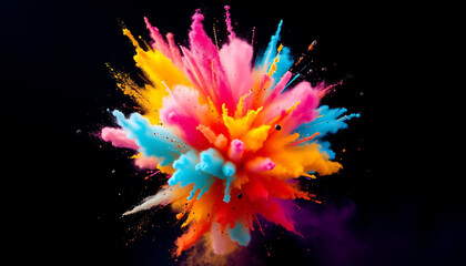 Abstract of a large explosion of colorful powder. Paint holi. Colorful paint powder explosion. 