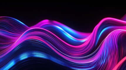 Naklejka premium Abstract digital wave with pink and blue neon lights on black background.