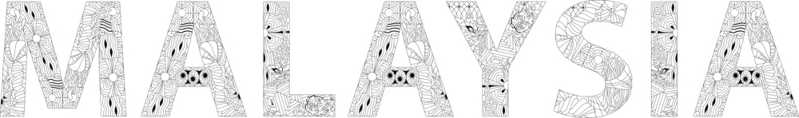Malaysia is a country in Southeast Asia. Vector decorative zentangle object for coloring.