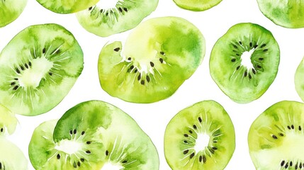 Fototapeta premium Kiwi watercolor repeating pattern