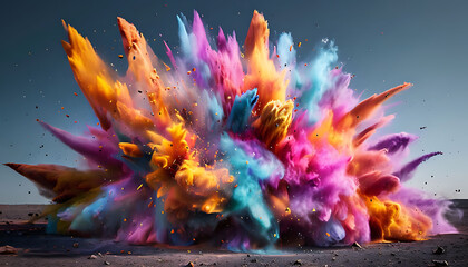 Abstract of a large explosion of colorful powder. Paint holi. Colorful paint powder explosion. 