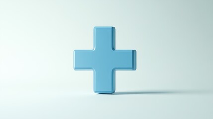 Fototapeta premium A light blue 3D plus sign on a white background.