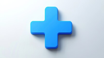 A 3D rendered blue plus sign on a white background.