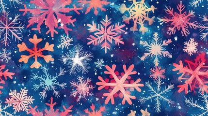 Multicolored snowflakes in a seamless pattern ideal for holiday greeting cards fabric wrapping paper invitations and stationery