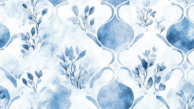 Winter Backdrop with Patterns Decorative Ogee Design Delicate Floral Print Shibori Inspired Style Seamless Aquarelle Canvas Design Watercolor Inspired Majolica Tile