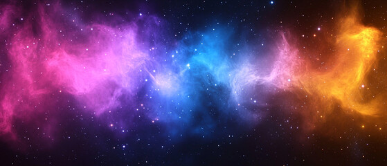 Fototapeta premium A vibrant cosmic scene showcasing a colorful nebula with swirling gases and stars, perfect for space enthusiasts and creatives.