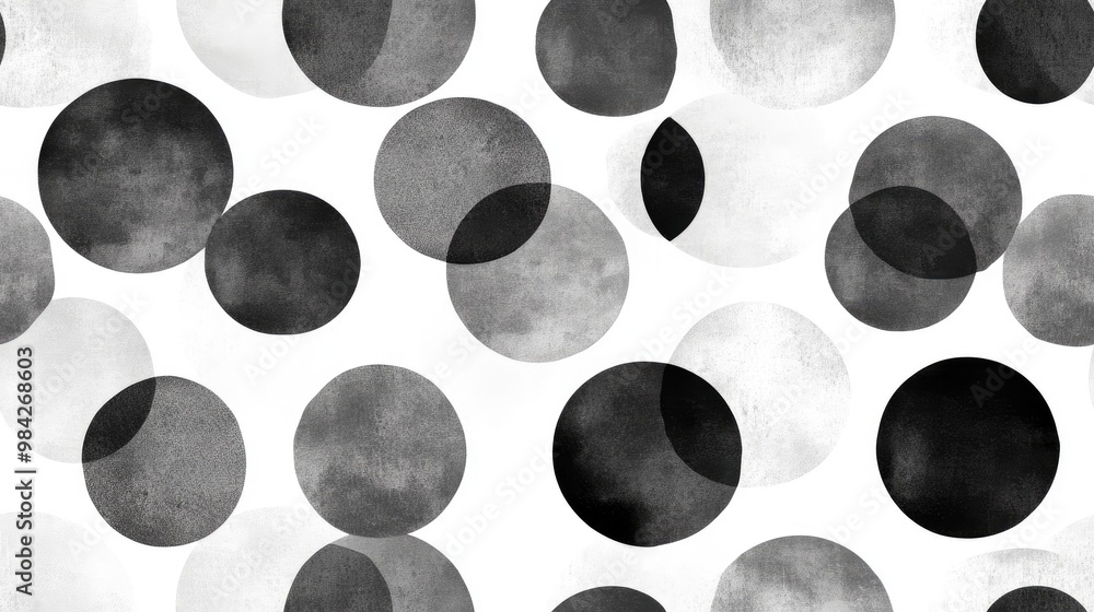 Wall mural seamless geometric patterns with dots in a monochrome watercolor texture shades of grey black and wh