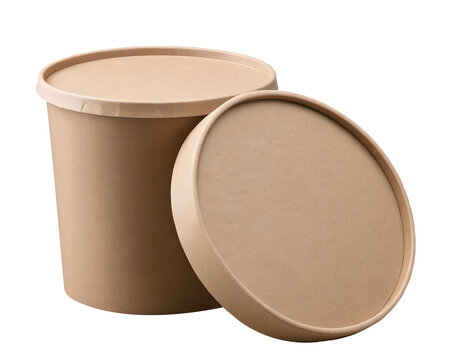 Brown Kraft Paper Soup Container with Lid Isolated on Transparent Background