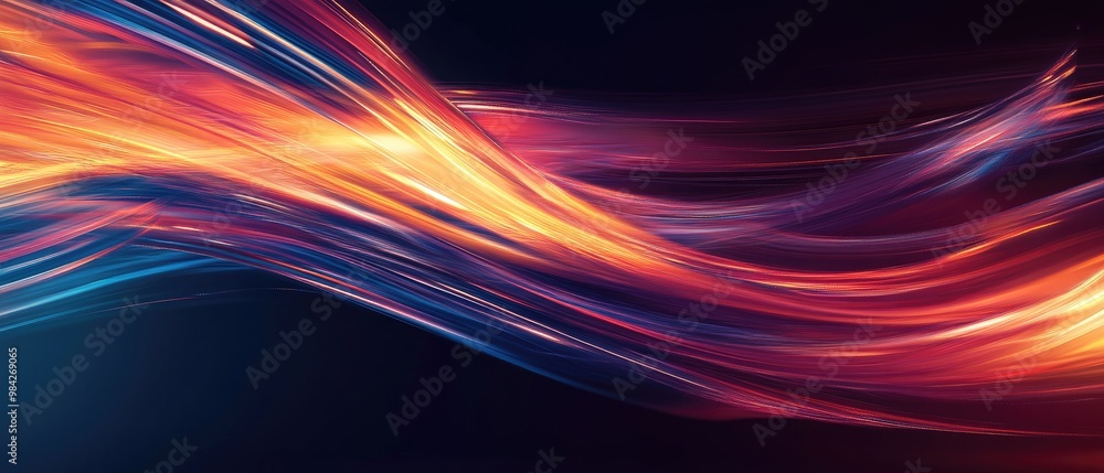 Poster abstract illustration showcasing dynamic movement of light and lines capturing the essence of speed 