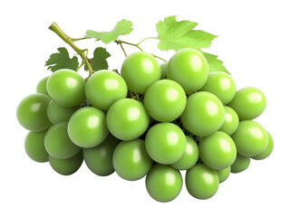 Bunch of Green Grapes with Leaves Isolated on Transparent Background