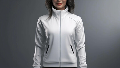 Womens tracksuit jacket mockup rendered in 3D for illustration purposes