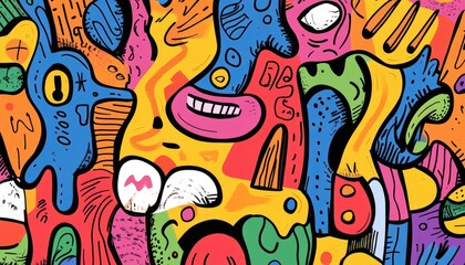 Colorful hand drawn line art illustration featuring a playful doodle design