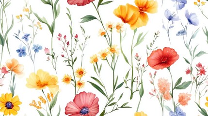 Wildflower seamless background in watercolor style