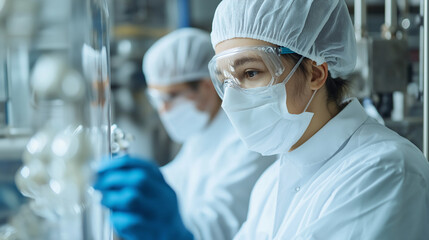 Scientists in Protective Gear Conducting Laboratory Research Focused on Innovation and Safety  

