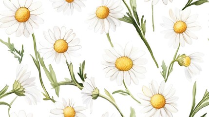 Obraz premium Seamless pattern of chamomile flowers Floral design watercolor illustration