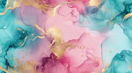 Paper Stains and Color Mess with Liquid Watercolor Effect Abstract Ethnic Artwork Featuring Ornamental Designs Trendy Vintage Abstract Adornment in Turquoise Pink and Gold Blot