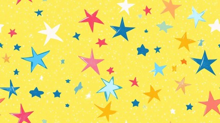 Bright stars set against a yellow backdrop seamless pattern