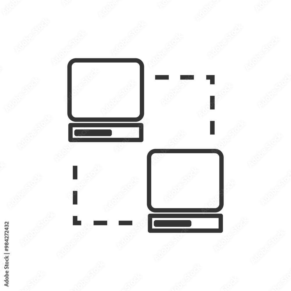 Poster Network Connection Icon with Two Computers. line drawing depicting a network connection between two computers. Ideal for use in technology and communication concepts.