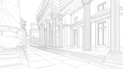 Line art illustration showcasing architectural designs in a digital 3D format