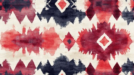 Seamless Native Ethnic Pattern Artistic Geometric Background Dyed Rug Design Red and White Azulejo Inspired Texture Native Ethnic Watercolor Style
