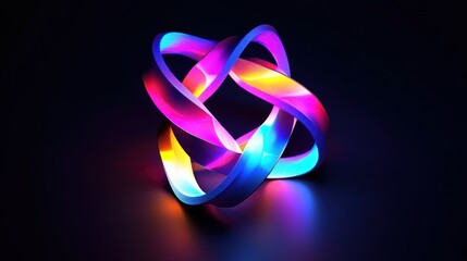 Abstract glowing neon shape on black background.