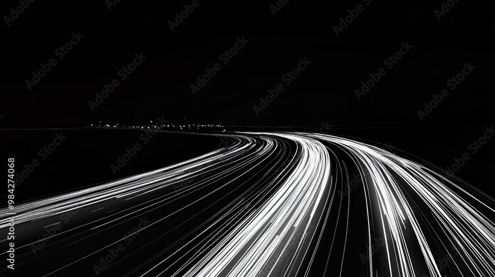 Poster line art depiction of vehicle light trails at night creating an intriguing abstract pattern along a 