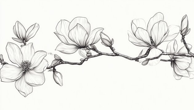 recommend clip art: Line art illustration of blossoming magnolias in spring symbolizing beauty and inspiration