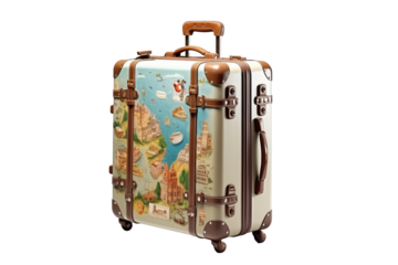 Travel suitcase on transparent background. PNG. Cut out. Travel related themes. Travel departure. Holidays. Travel agency. Travel news. Image for graphic designer. Image for flyers. Image for website.