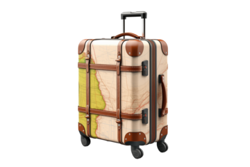 Travel suitcase on transparent background. PNG. Cut out. Travel related themes. Travel departure. Holidays. Travel agency. Travel news. Image for graphic designer. Image for flyers. Image for website.