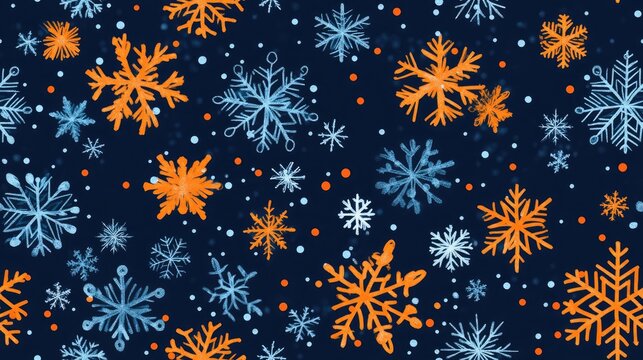 Blue and orange Christmas snowflake pattern background