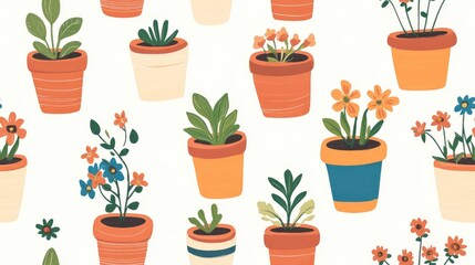 Seamless pattern of flowerpots