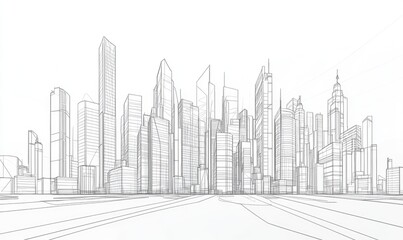 Line art representation of a city skyline showcasing an architectural 3D design