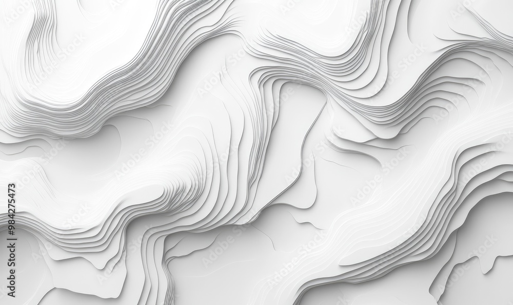 Poster abstract white topographic map background featuring curved lines and wave like reliefs isolated cont