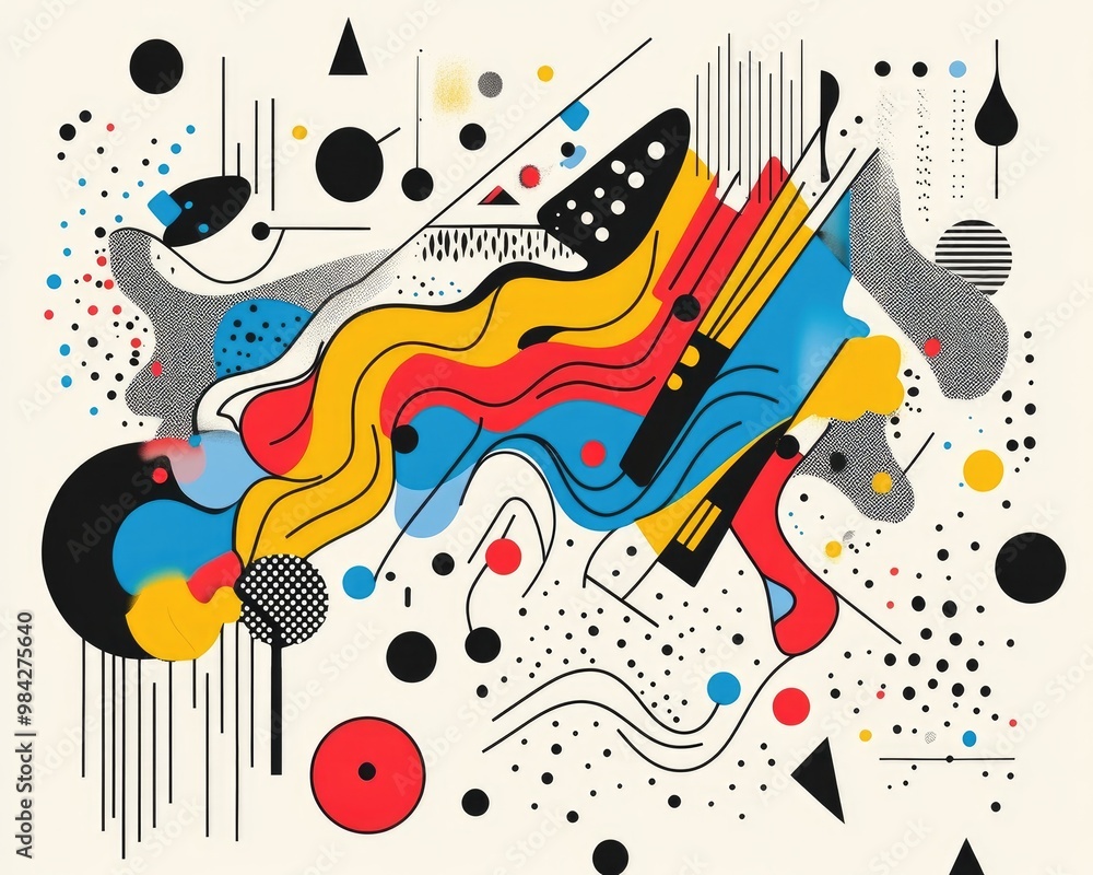 Poster abstract background featuring line art illustrations and colorful design elements