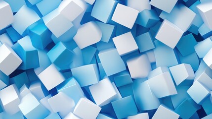 Seamless abstract background featuring unique cube shapes in shades of blue and white 3D illustration
