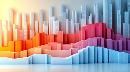 Obraz premium Vibrant 3D graph representing data trends with colorful bars and lines, ideal for business and analytics visuals.