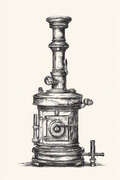 recommend clip art: Vintage line art illustration of a pistol pipe stove