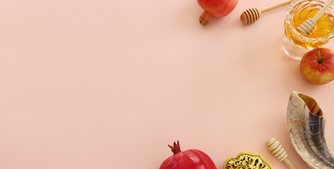 Rosh hashanah (jewish New Year holiday) concept. Traditional symbols