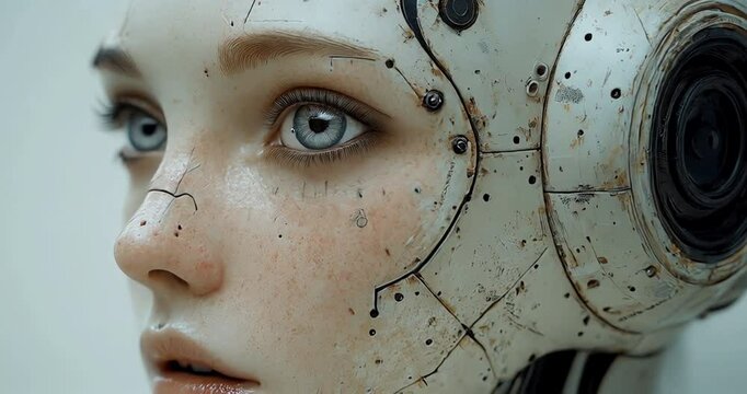 A close-up portrait of an AI robot with beautiful eyes.