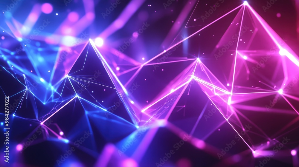 Aufkleber line art illustration of a neon futuristic wireframe surface featuring a glowing triangular structur